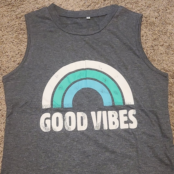 Good Vibes Loose Fit Rainbow Muscle Tank Top - Picture 4 of 5